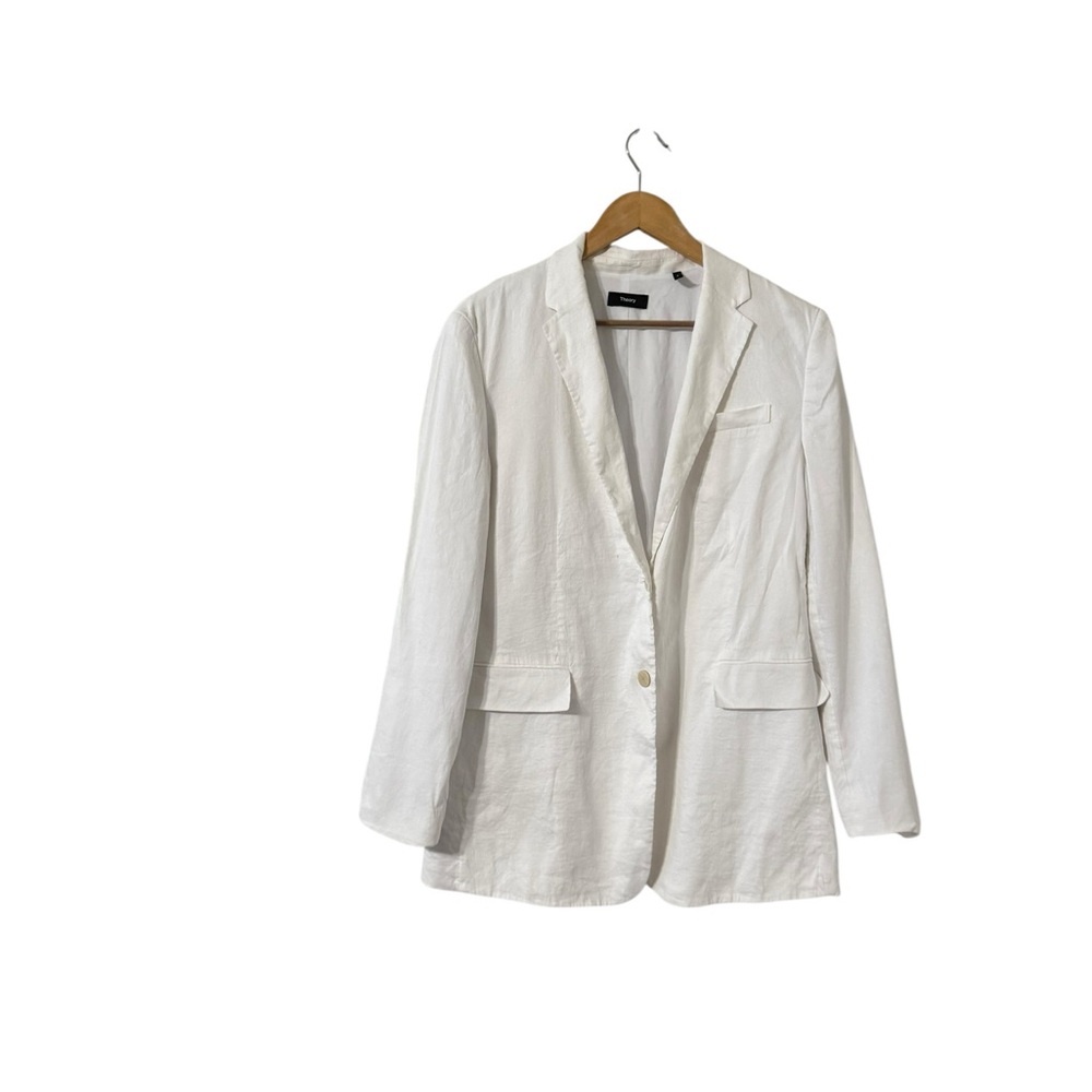 THEORY Eco Crunch Linen Mix White Button Up Blazer Jacket - Picture 2 of 8